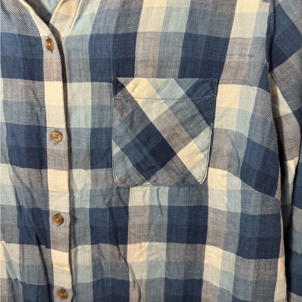 Women’s 2X Blue Plaid Button Front Shirt 100% Cotton Long Sleeve Roll Tab Casual - Picture 7 of 9